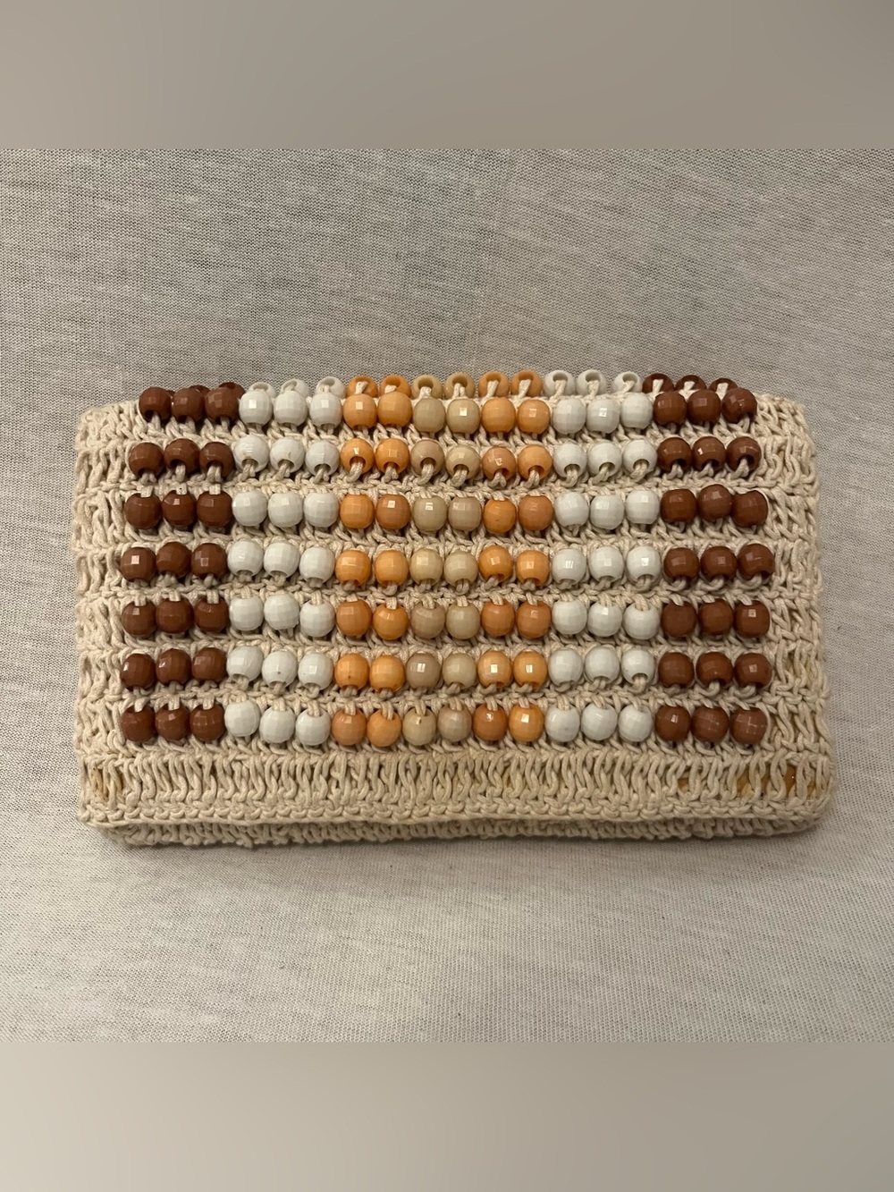 Anthropologie Beaded Cotton Clutch in Natural and Brown Tones